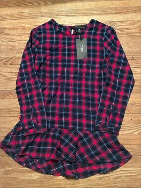 Silver Jeans Girls' Pink & Navy Plaid Ruffle-Hem Dress